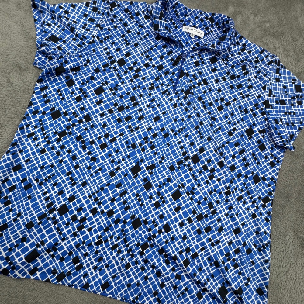Sport Haley Polo Shirt Women XL Blue Excellent Vintage 90s Blokecore Grid Zip